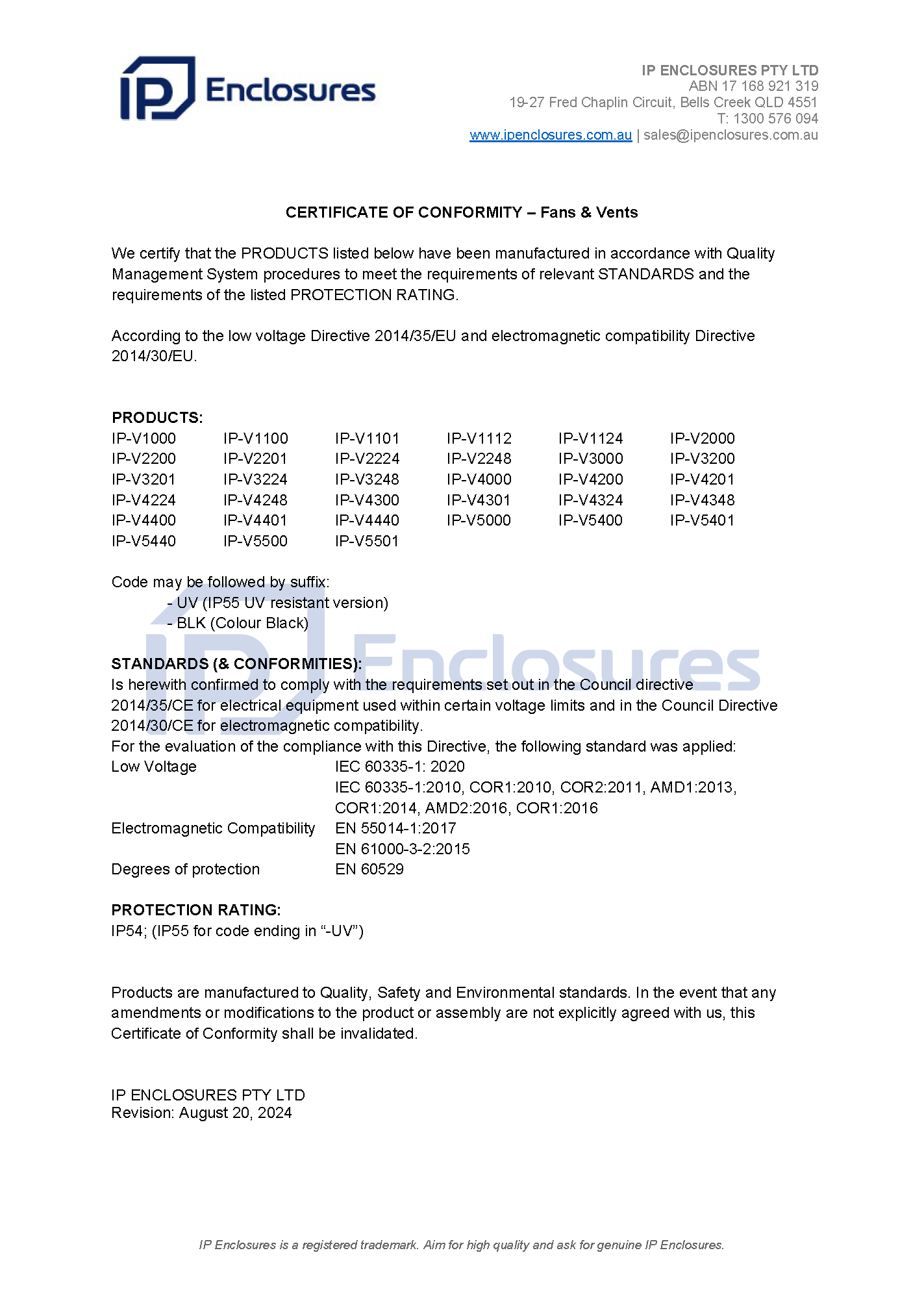 IP Enclosures Certificate – UKCA