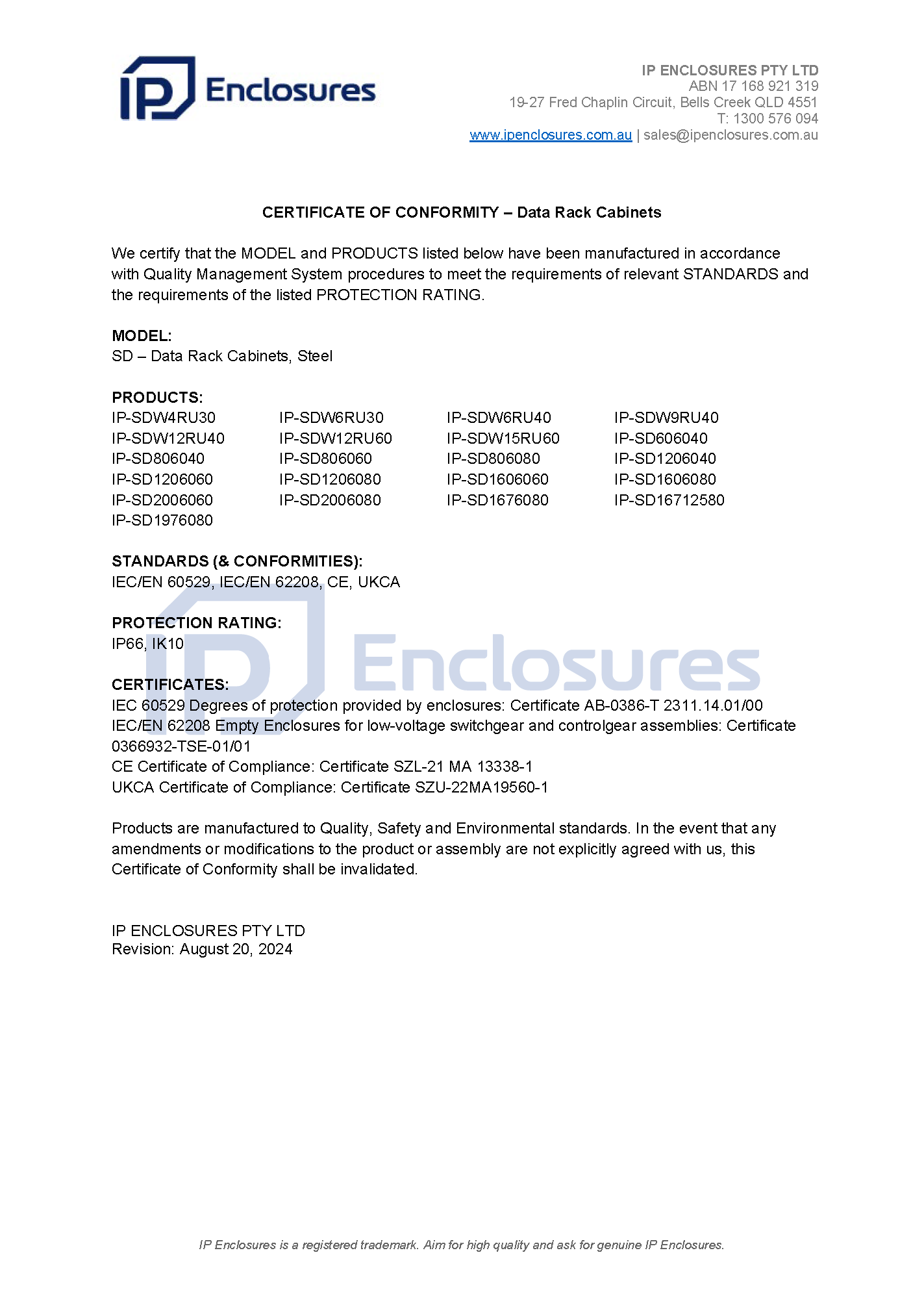 IP Enclosures Certificate – UKCA