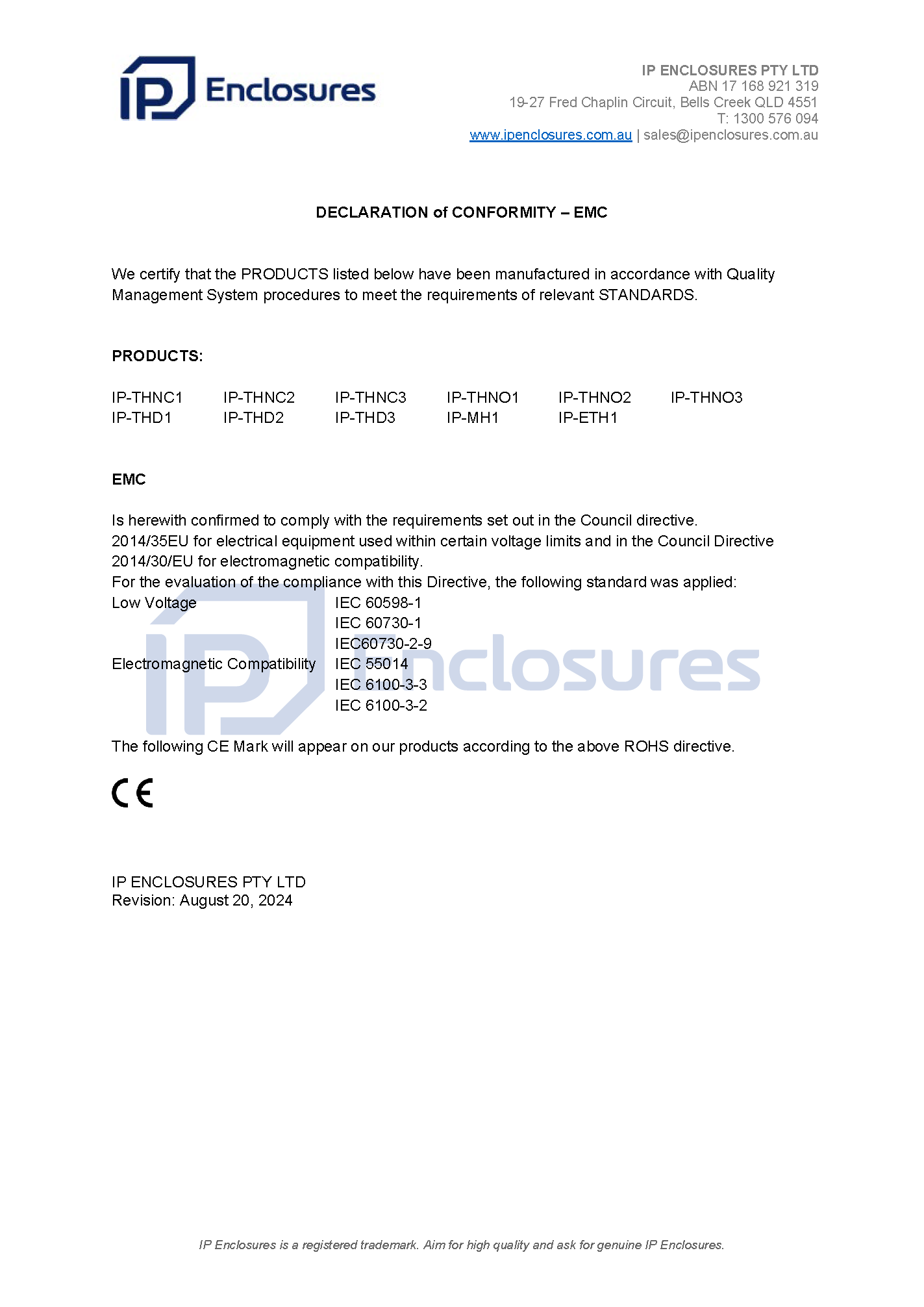 IP Enclosures Certificate – UKCA